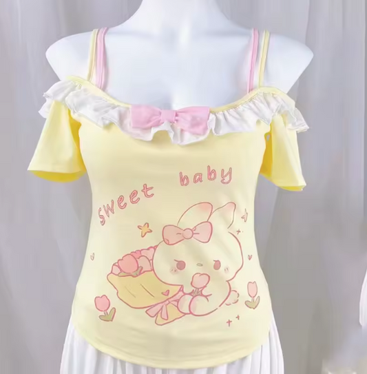Sweet Baby Ruffle Top – Kawaii Off-Shoulder Dream